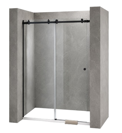CANCEL PARA BAÑO EN ESCUADRA CORREDIZO COLGANTE VIDRIO A VIDRIO ACERO INOXIDABLE 304 NEGRO