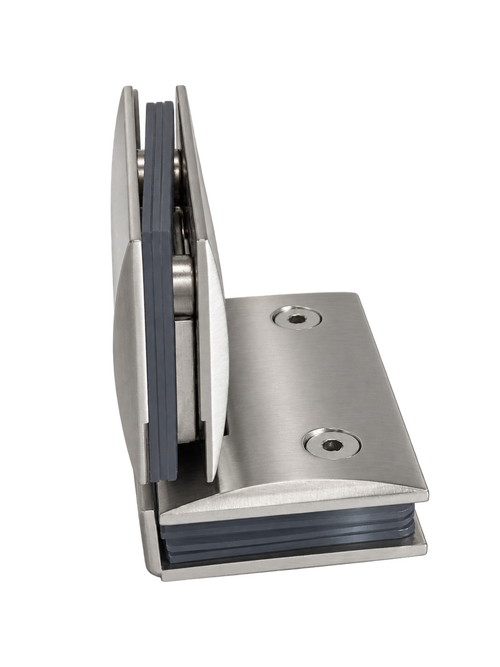 90° CURVED GLASS-TO-GLASS HINGE, SATIN ZAMAK