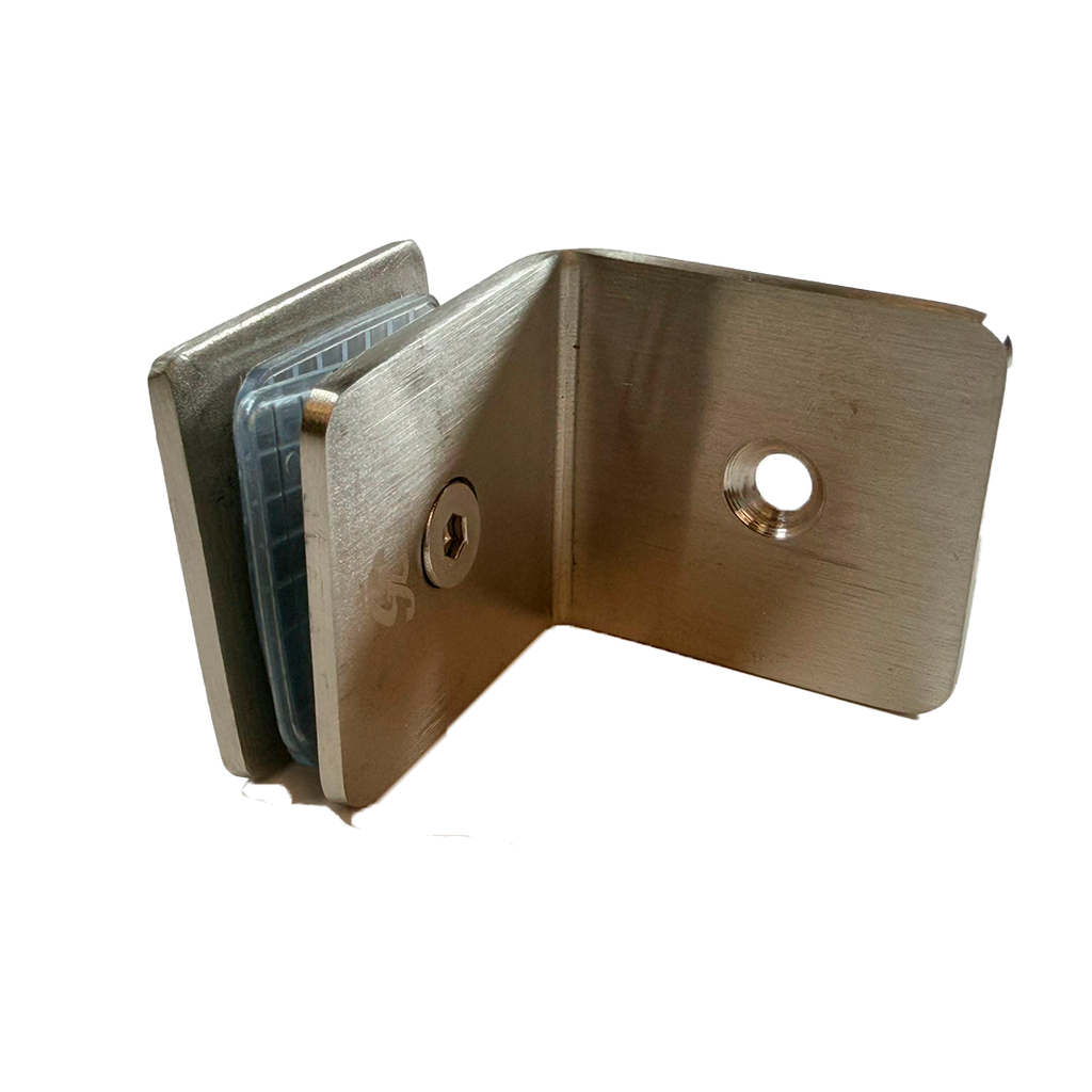 CLIP MURO A VIDRIO 90° CON BASE LATERAL FIT SATIN ACERO INOXIDABLE 304