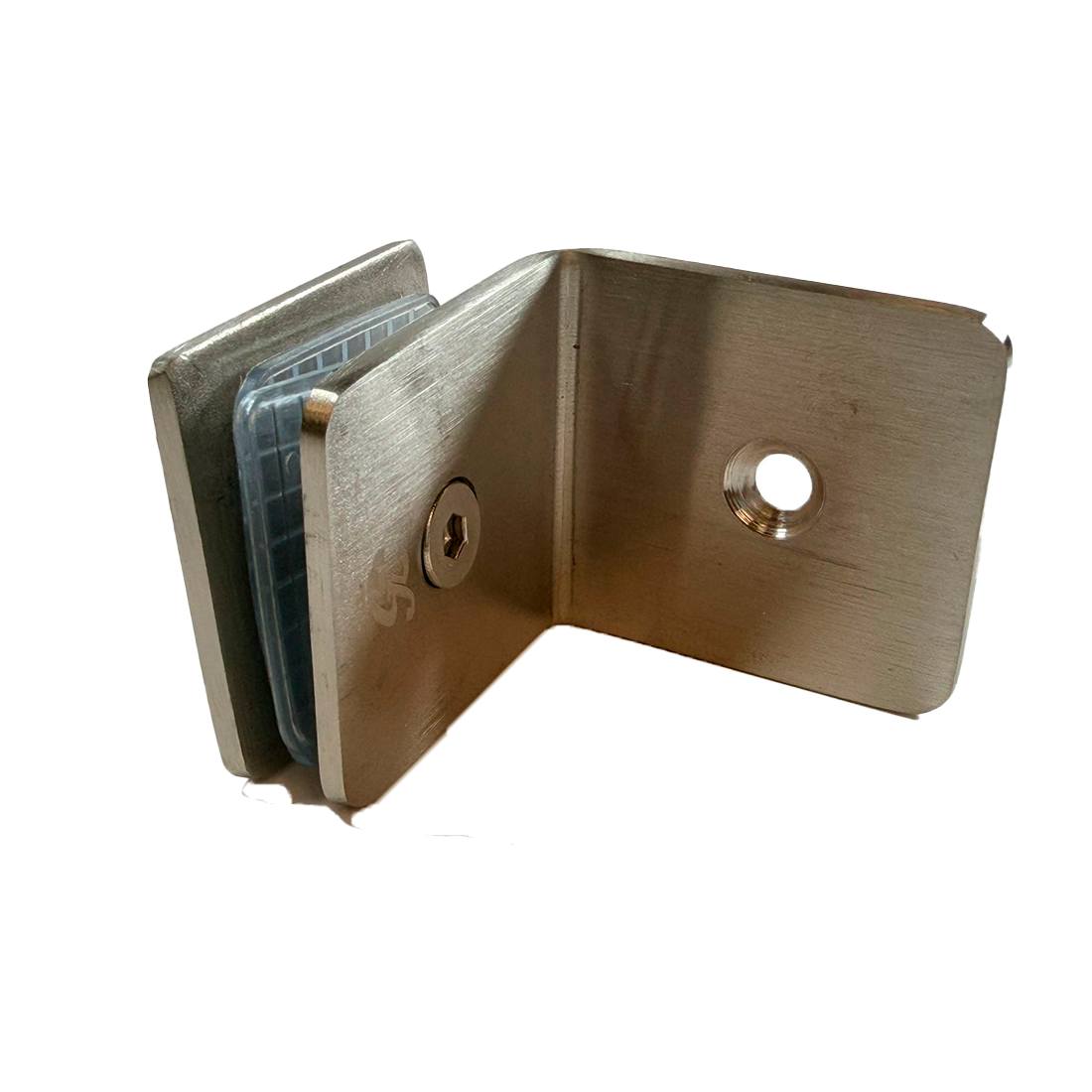 CLIP MURO A VIDRIO 90° CON BASE LATERAL FIT SATIN ACERO INOXIDABLE 304
