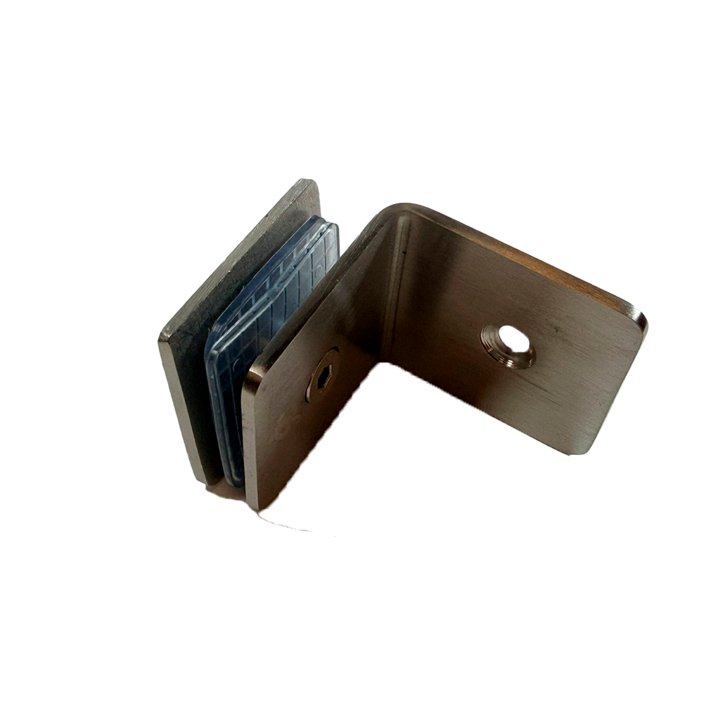 CLIP MURO A VIDRIO 90° CON BASE LATERAL FIT SATIN ACERO INOXIDABLE 304