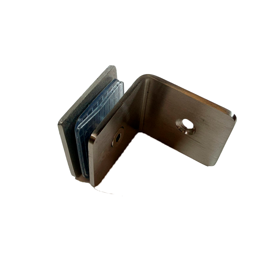 CLIP MURO A VIDRIO 90° CON BASE LATERAL FIT SATIN ACERO INOXIDABLE 304