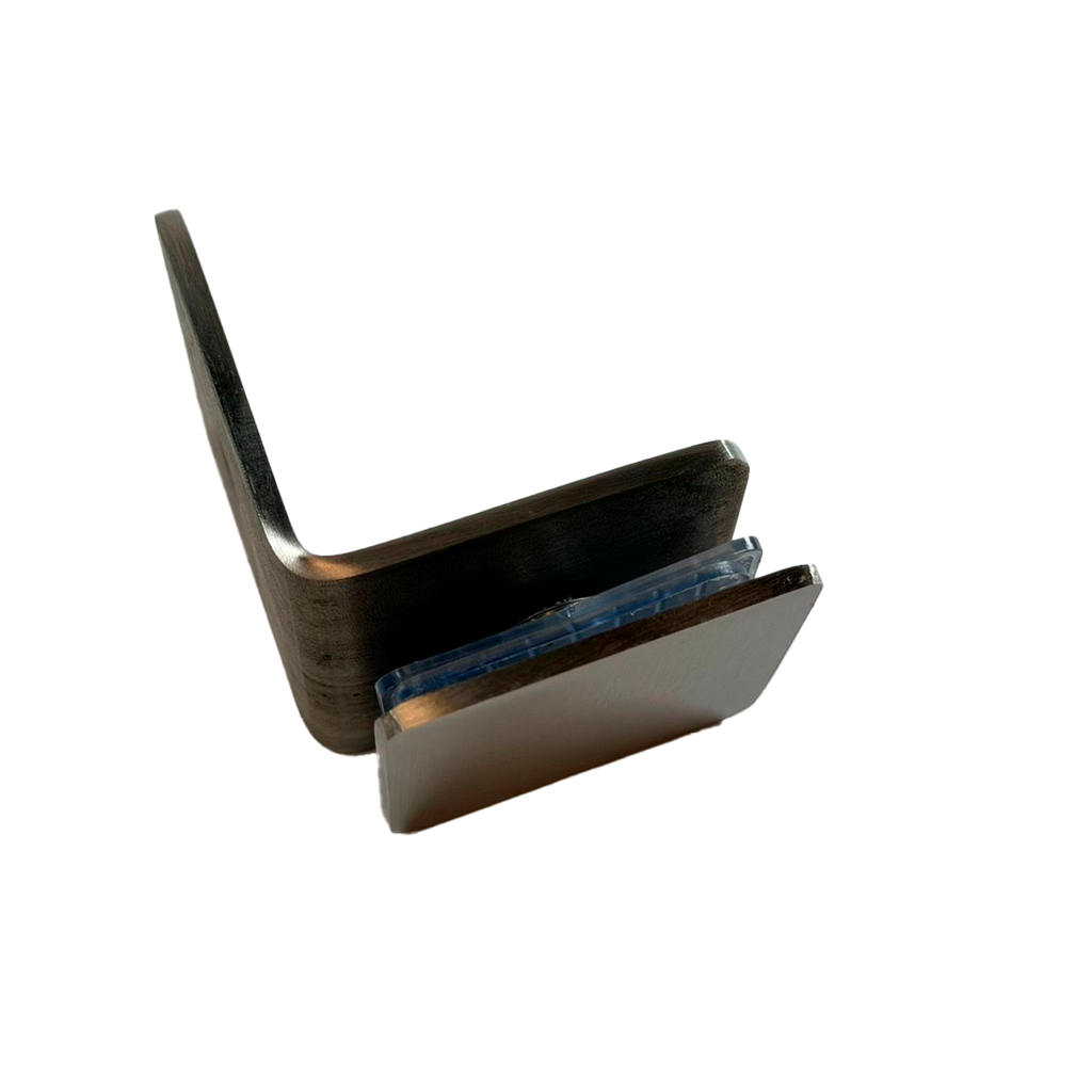 CLIP MURO A VIDRIO 90° CON BASE LATERAL SATIN ACERO INOXIDABLE 201