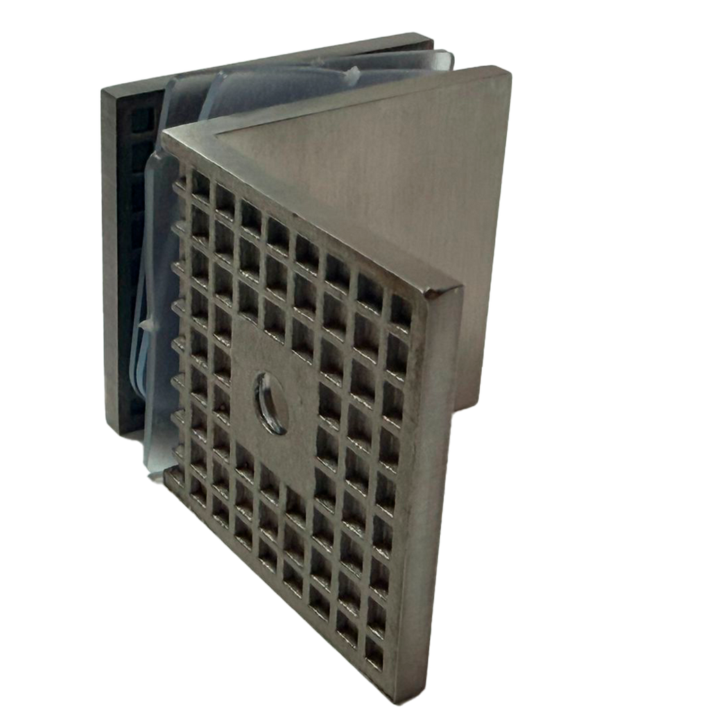 CLIP MURO A VIDRIO 90° CON BASE LATERAL SATIN ACERO INOXIDABLE 304 CASTING