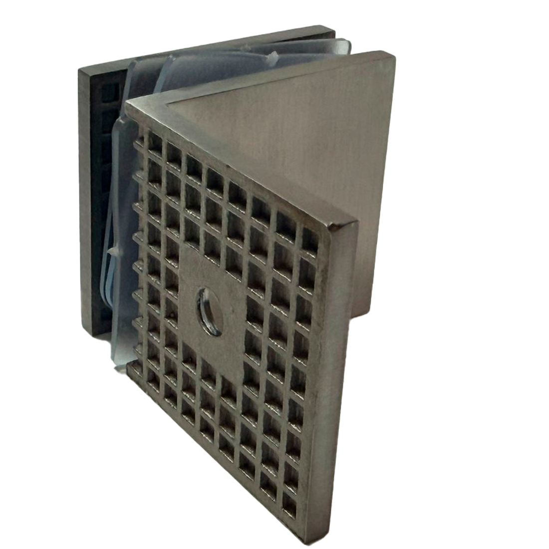 CLIP MURO A VIDRIO 90° CON BASE LATERAL SATIN ACERO INOXIDABLE 304 CASTING