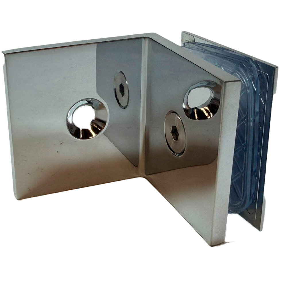 CLIP MURO A VIDRIO 90° CON BASE LATERAL CROMO ZAMAC