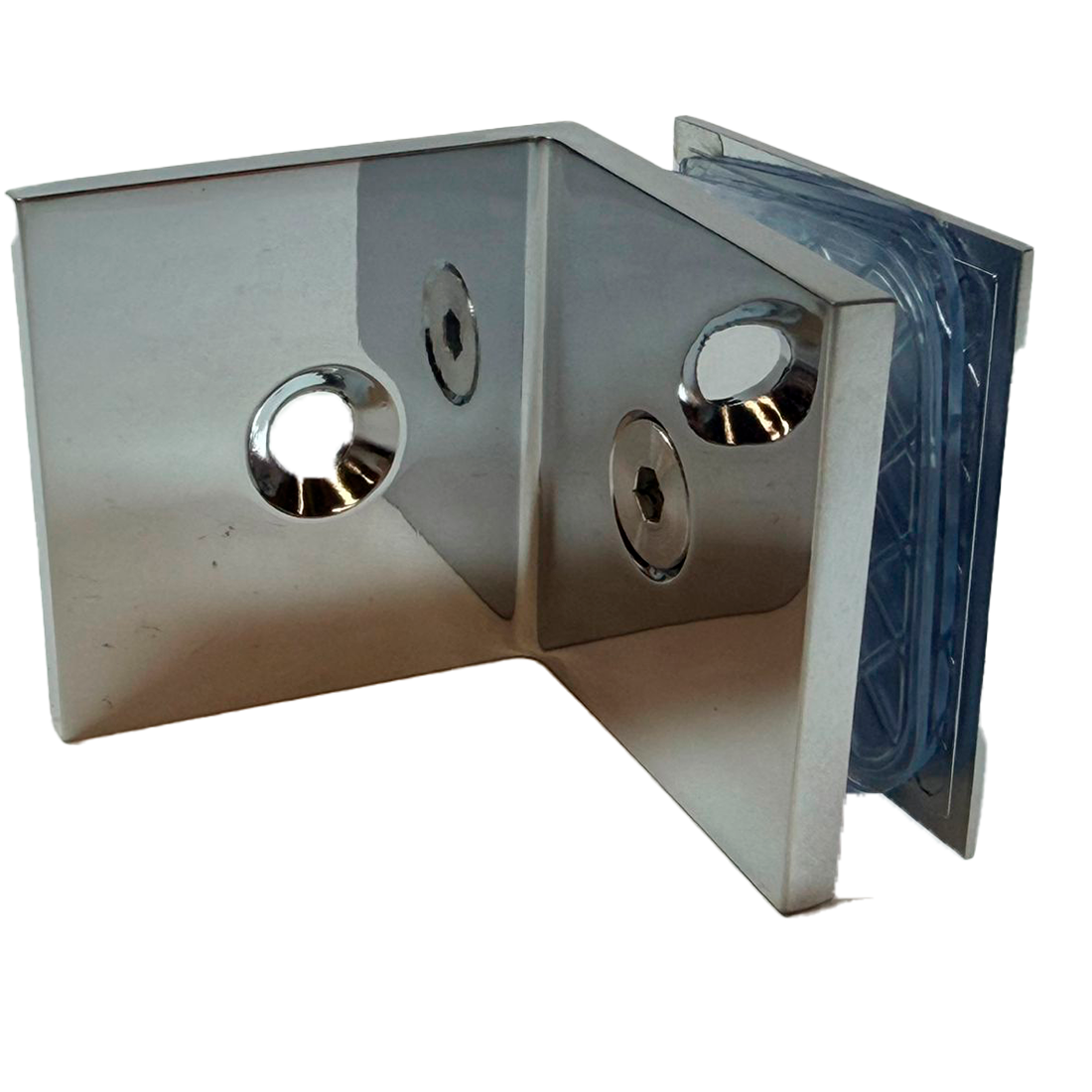 CLIP MURO A VIDRIO 90° CON BASE LATERAL CROMO ZAMAC