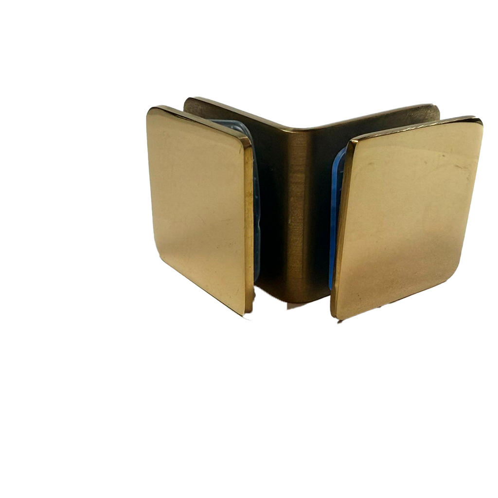 CLIP VIDRIO A VIDRIO 90° ORO BRILLANTE ACERO INOXIDABLE 201