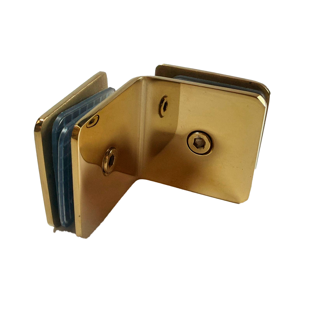 CLIP VIDRIO A VIDRIO 90° ORO BRILLANTE ACERO INOXIDABLE 201