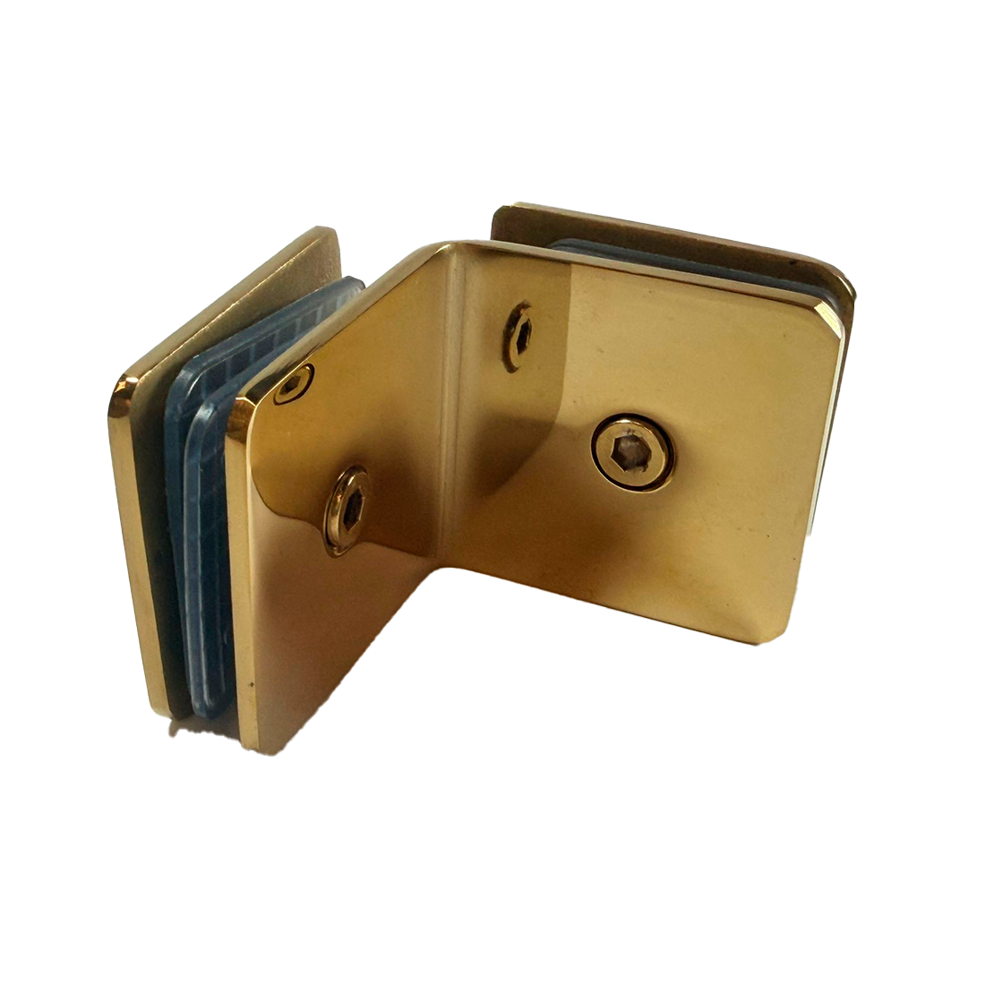 CLIP VIDRIO A VIDRIO 90° ORO BRILLANTE ACERO INOXIDABLE 201