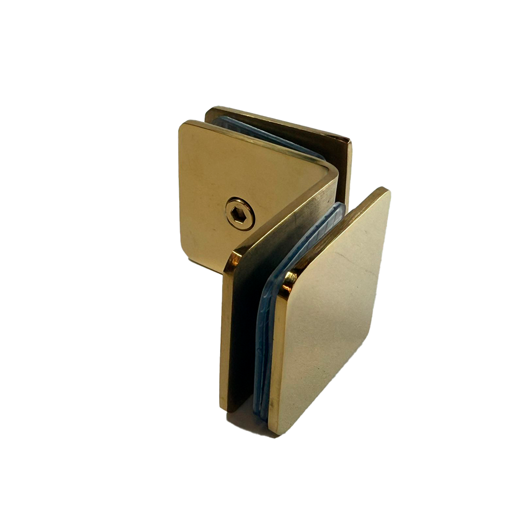 CLIP VIDRIO A VIDRIO 90° ORO BRILLANTE ACERO INOXIDABLE 201