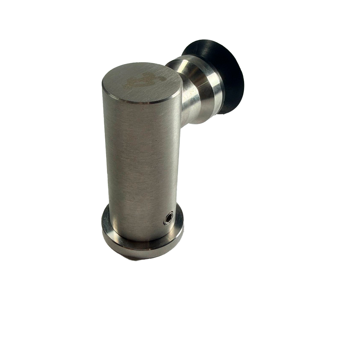 CONECTOR TIPO PIPA 90° MURO A VIDRIO AVELLANADO SATIN ACERO INOXIDABLE 304
