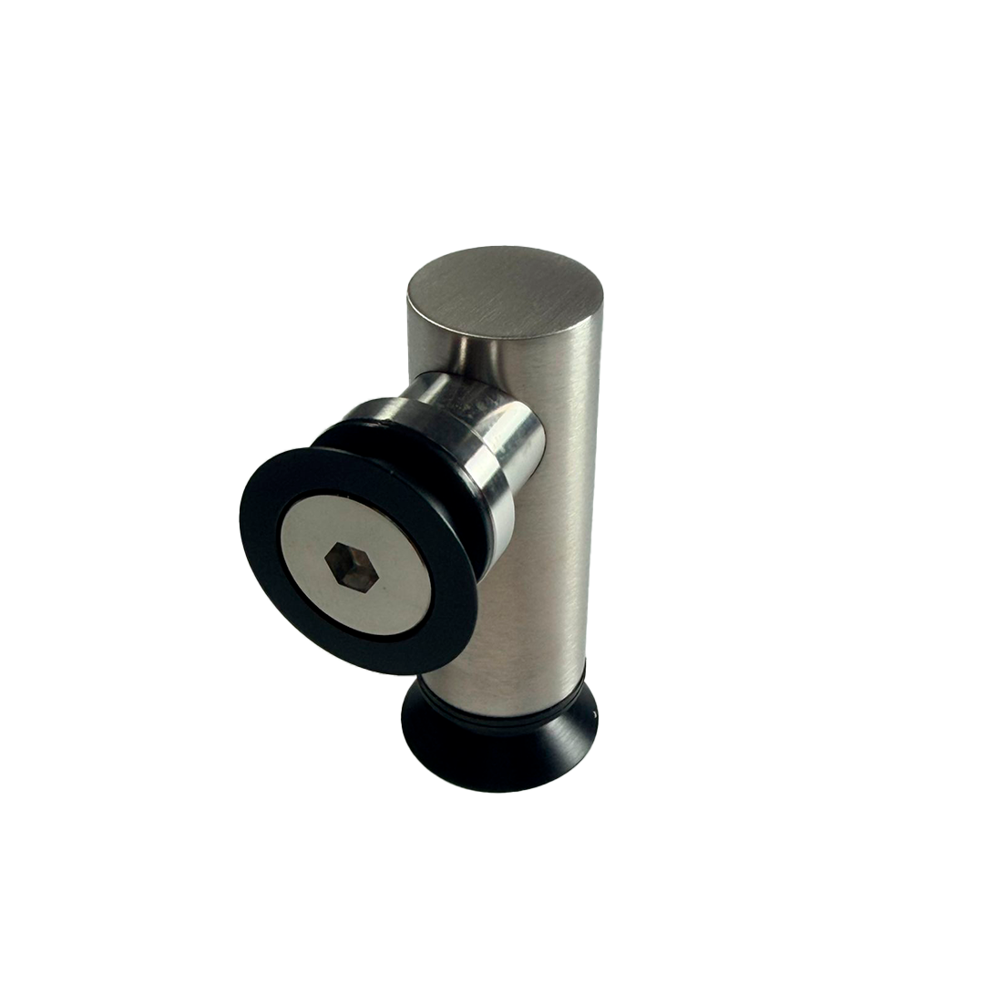 CONECTOR TIPO PIPA 90° VIDRIO A VIDRIO AVELLANADO SATIN ACERO INOXIDABLE 201