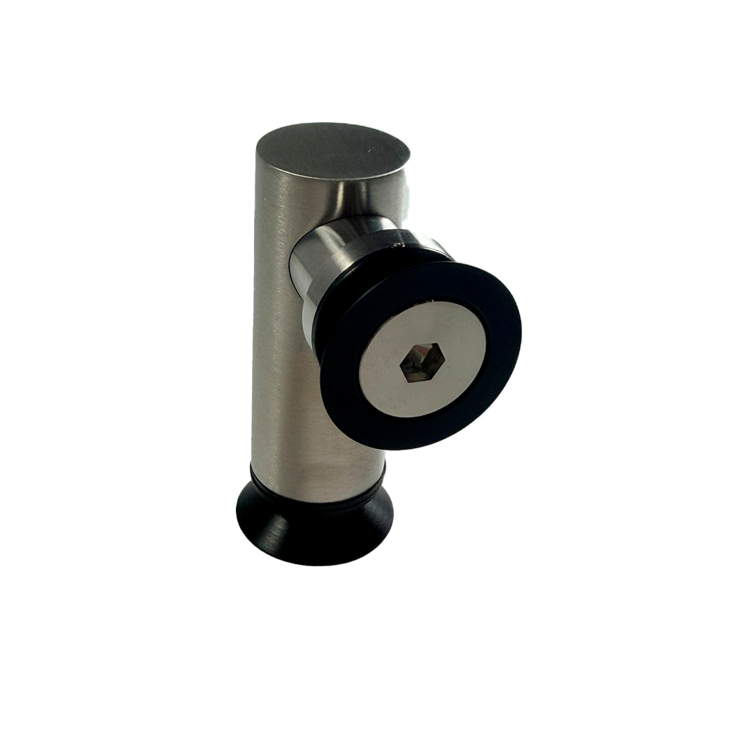 CONECTOR TIPO PIPA 90° VIDRIO A VIDRIO AVELLANADO SATIN ACERO INOXIDABLE 304