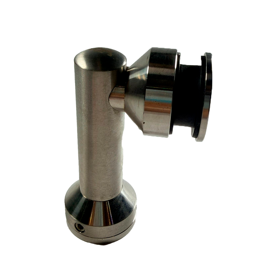 CONECTOR TIPO PIPA 90° MURO A VIDRIO SATIN ACERO INOXIDABLE 304