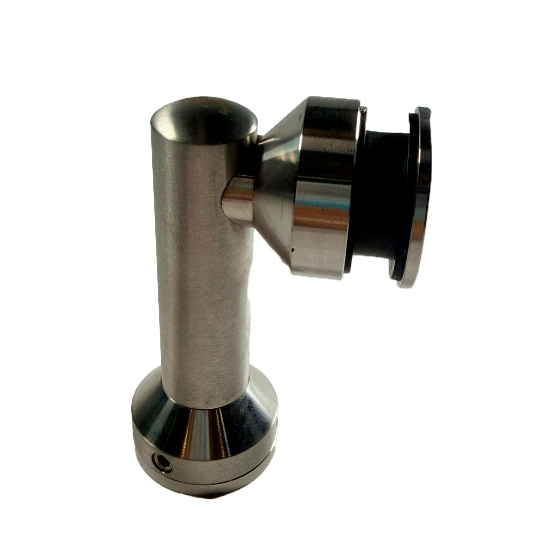 CONECTOR TIPO PIPA 90° MURO A VIDRIO SATIN ACERO INOXIDABLE 304