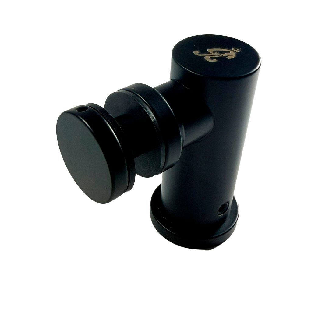 CONECTOR TIPO PIPA 90° MURO A VIDIRIO CON CHAPETON NEGRO ACERO INOXIDABLE 201
