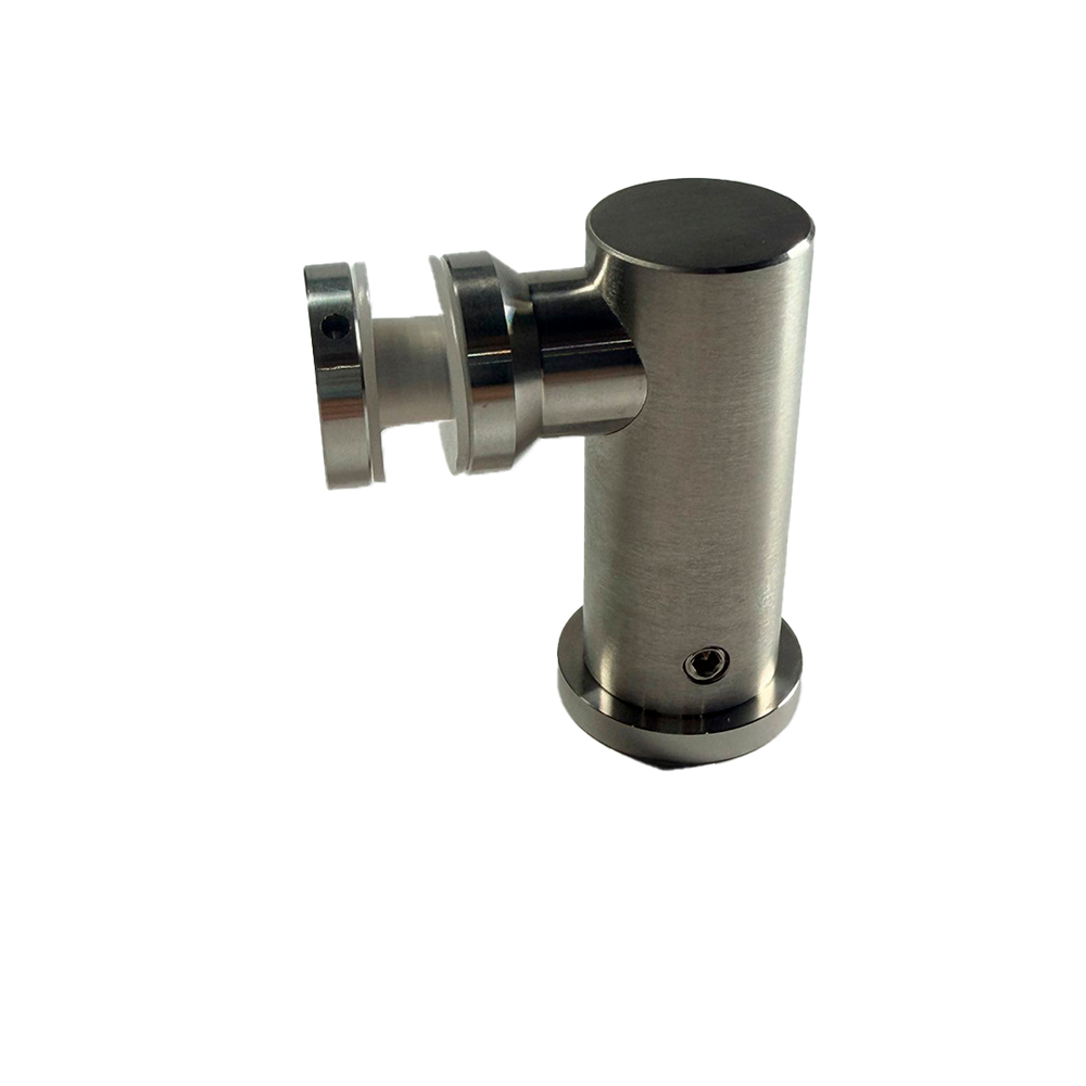 90° PIPE-TYPE WALL-TO-GLASS CONNECTOR WITH SATIN-FINISHED 304 STAINLESS STEEL ESCUTCHEON