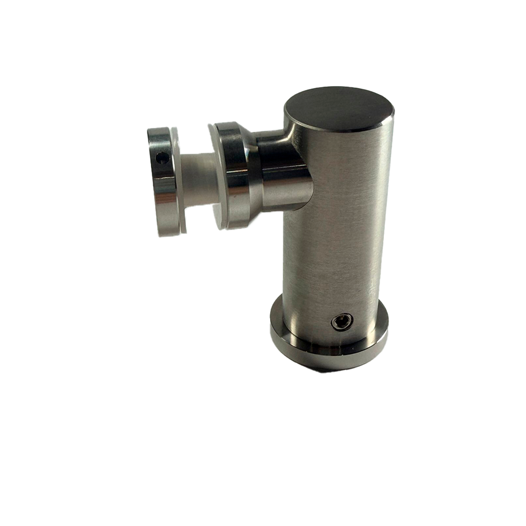 CONECTOR TIPO PIPA 90° MURO A VIDIRIO CON CHAPETON SATIN ACERO INOXIDABLE 304