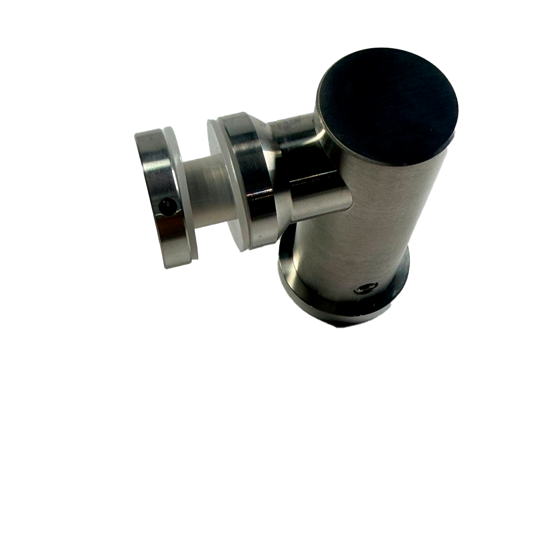 CONECTOR TIPO PIPA 90° MURO A VIDIRIO CON CHAPETON SATIN ACERO INOXIDABLE 304
