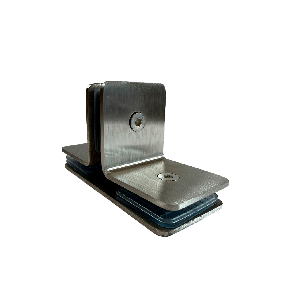 CLIP VIDIRIO A VIDRIO CON PORTACOSTILLA 8MM SATIN ACERO INOXIDABLE 201