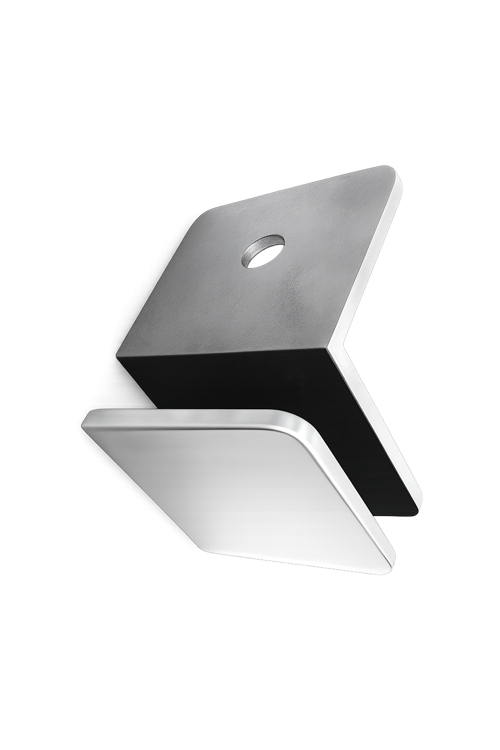 CLIP MURO A VIDRIO 90° CON BASE LATERAL CROMO ACERO INOXIDABLE 201