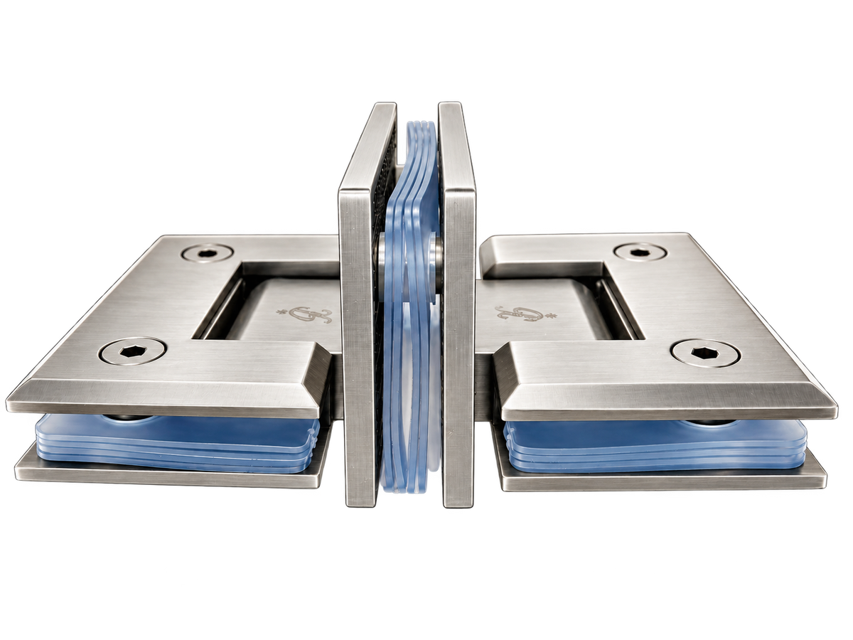 BISAGRA TRIPLE VIDRIO A VIDRIO 180° SATIN ACERO INOXIDABLE 304