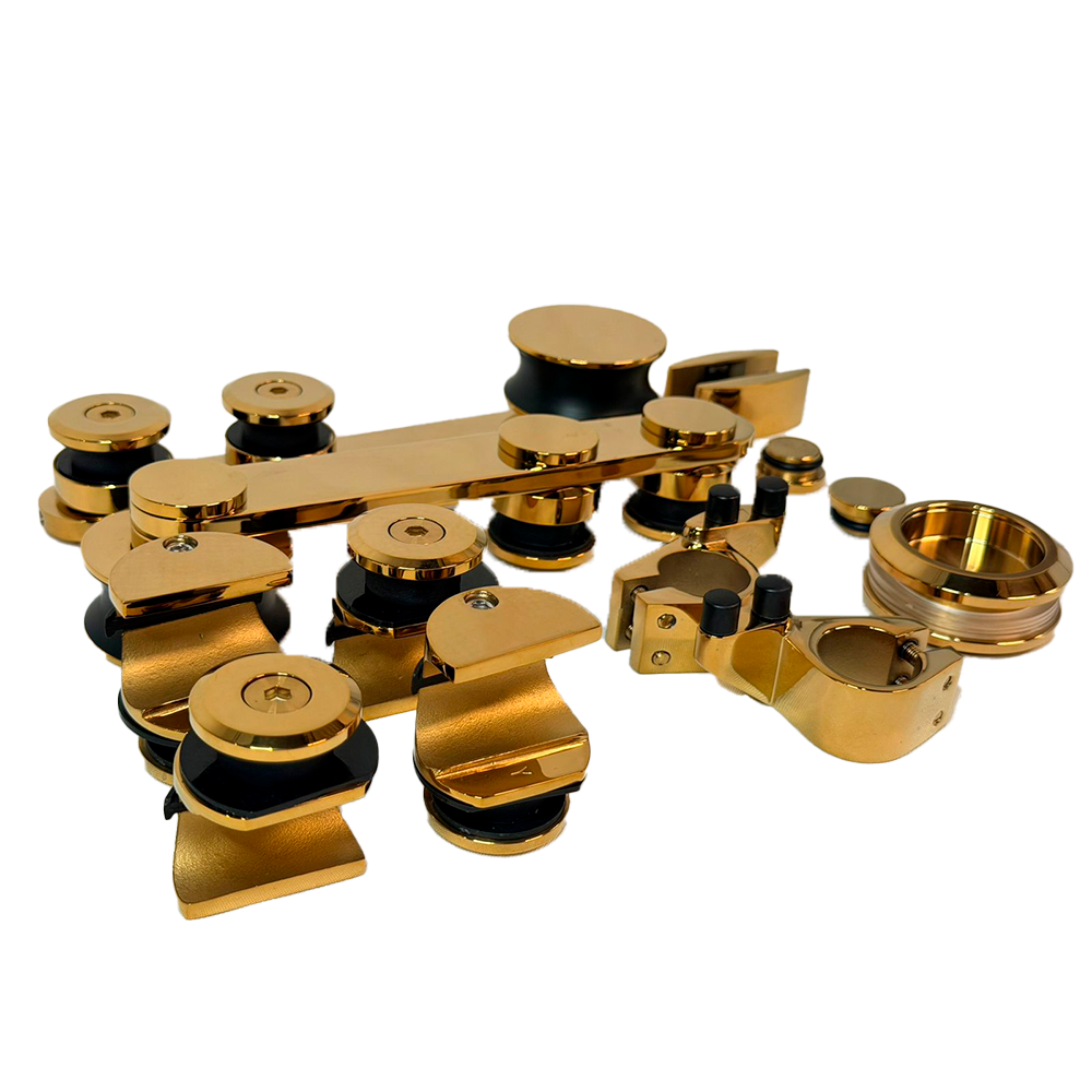 KIT SISTEMA 500 BARRA A VIDRIO ORO BRILLANTE ACERO INOXIDABLE 304 VENTA CON BARRA