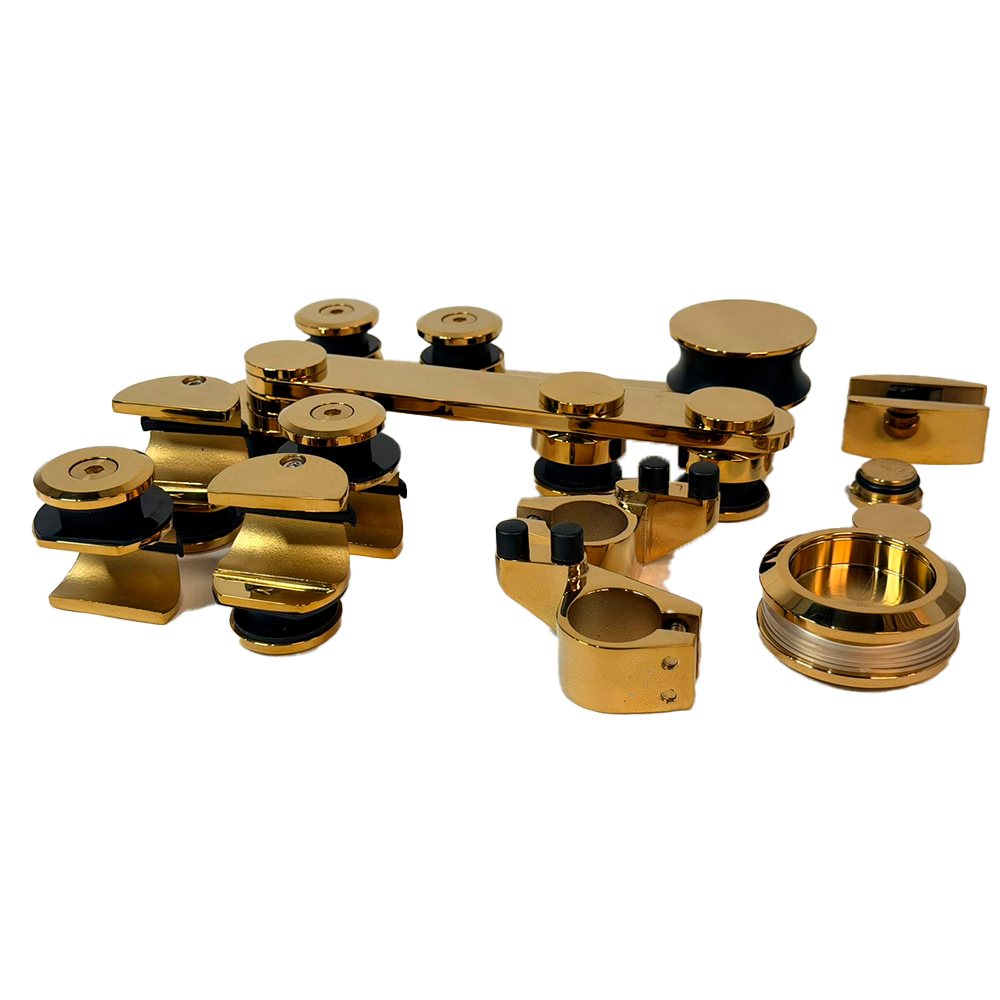 KIT SISTEMA 500 BARRA A VIDRIO ORO BRILLANTE ACERO INOXIDABLE 304 VENTA CON BARRA