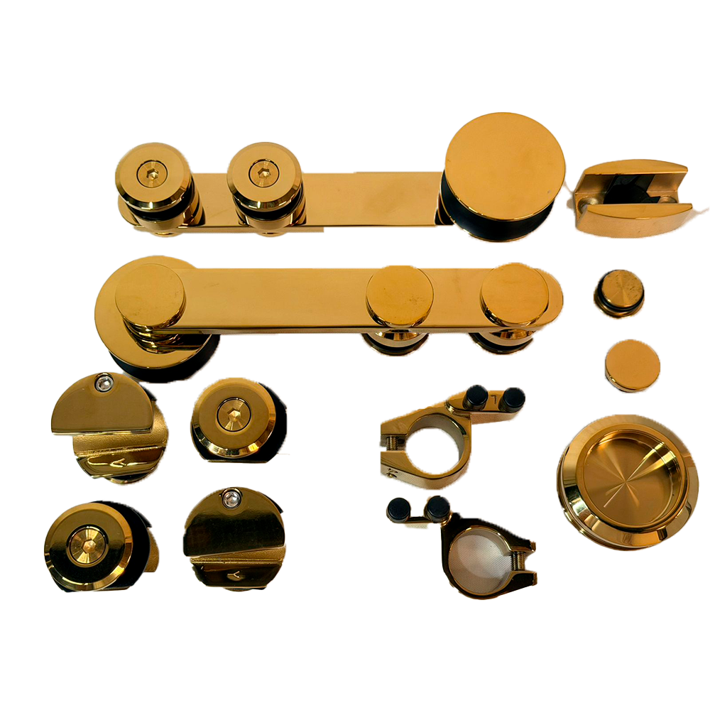 KIT SISTEMA 500 BARRA A VIDRIO ORO BRILLANTE ACERO INOXIDABLE 304 VENTA CON BARRA