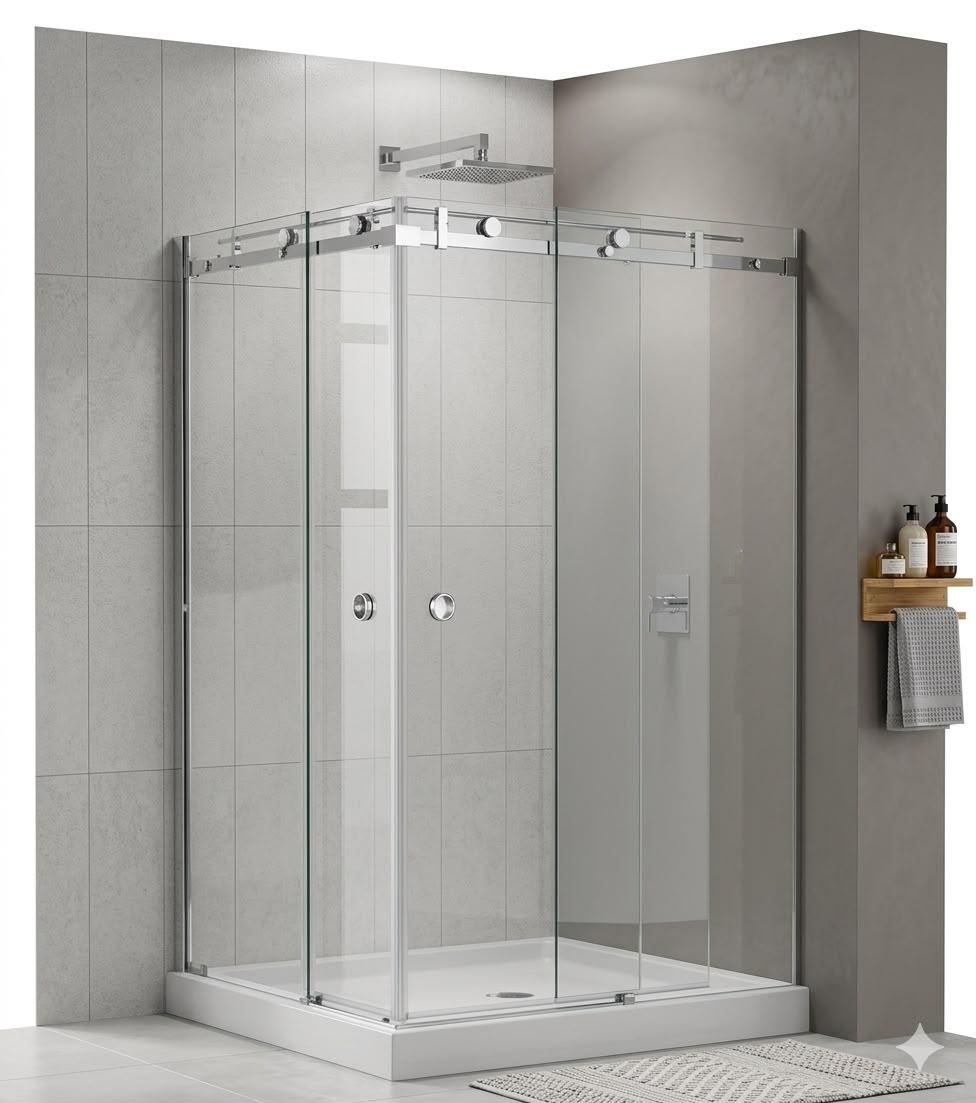 CANCEL DE BAÑO EN ESCUADRA DE 1X1 SATIN ACERO INOXIDABLE 304