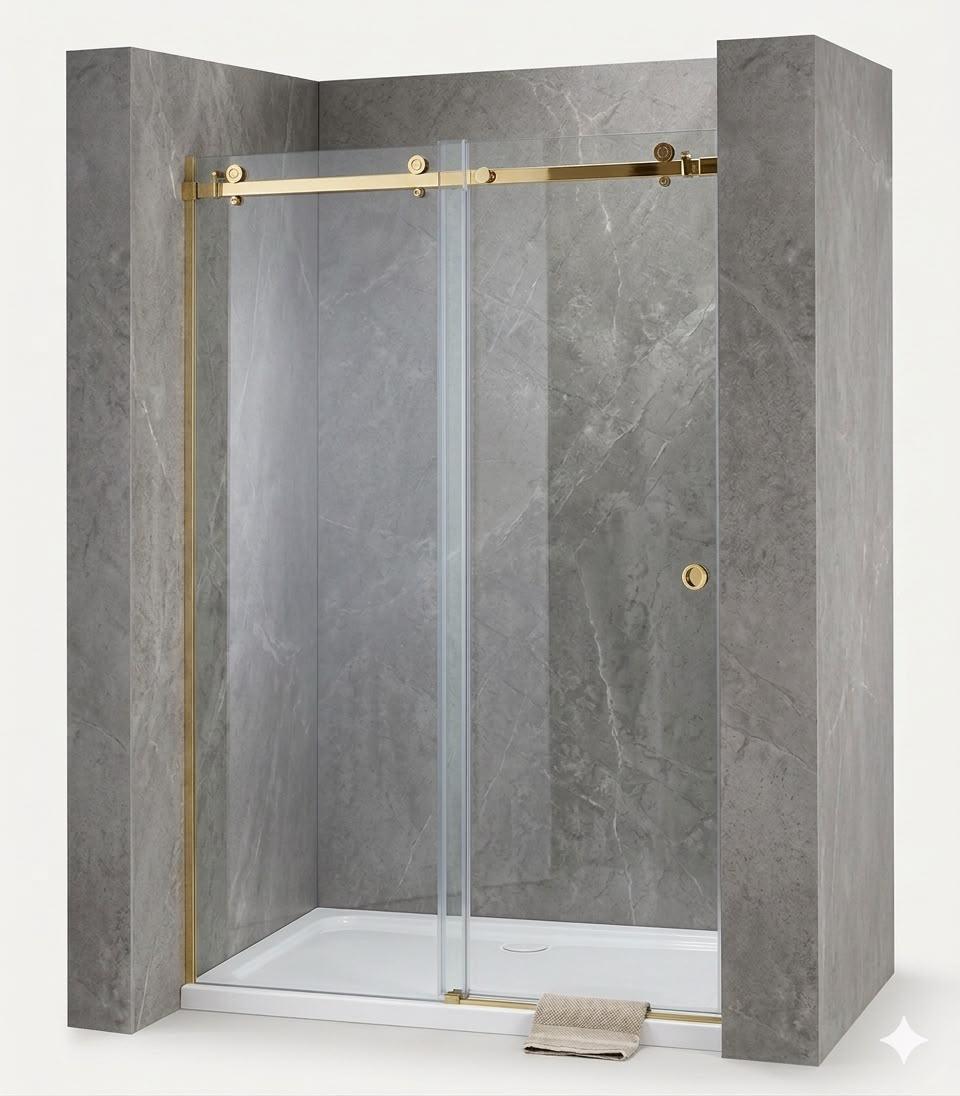 CANCEL DE BAÑO CORREDIZO 1.50 MTS ORO MATE ZAMAC