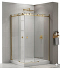 CANCEL PARA BAÑO EN ESCUADRA CORREDIZO COLGANTE MURO A VIDRIO ACERO INOXIDABLE 304 ORO BRILLANTE
