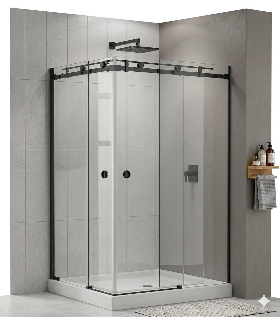 CANCEL DE BAÑO EN ESCUADRA DE 1X1 NEGRO ACERO INOXIDABLE 304